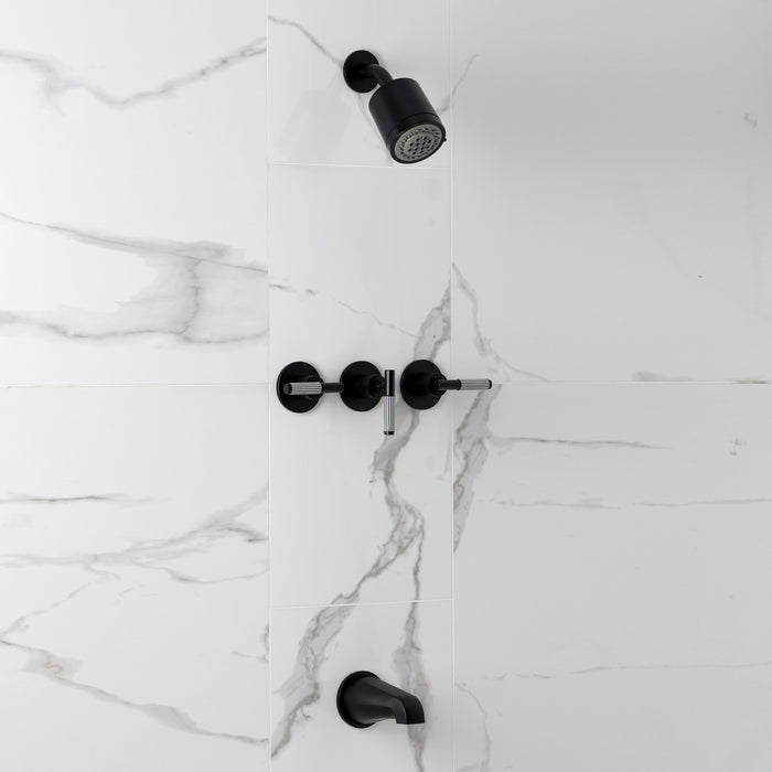Kingston Verona KBX8130KPS Triple-Handle Tub and Shower Faucet, Matte Black