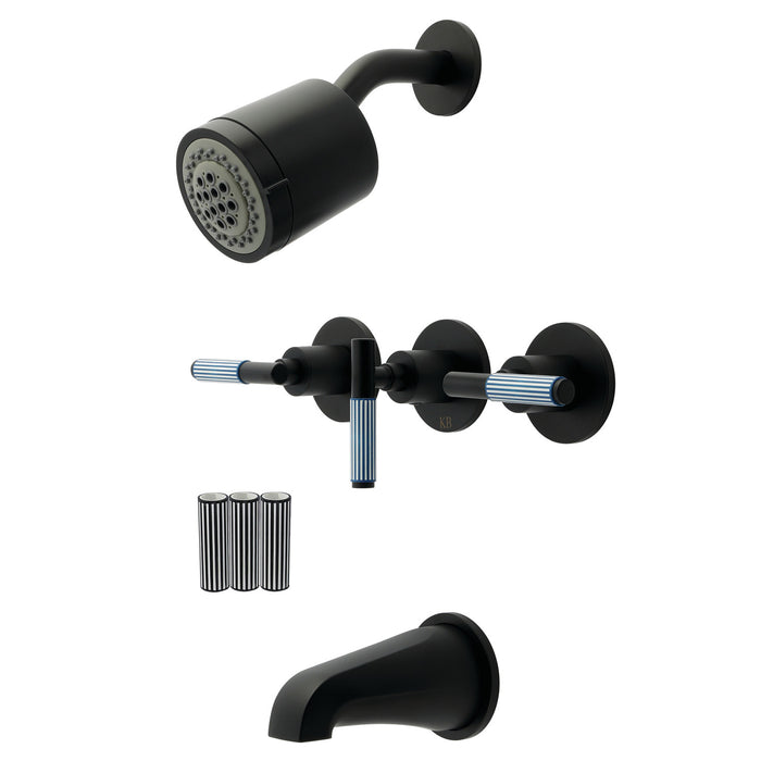Kingston Verona KBX8130KPS Triple-Handle Tub and Shower Faucet, Matte Black