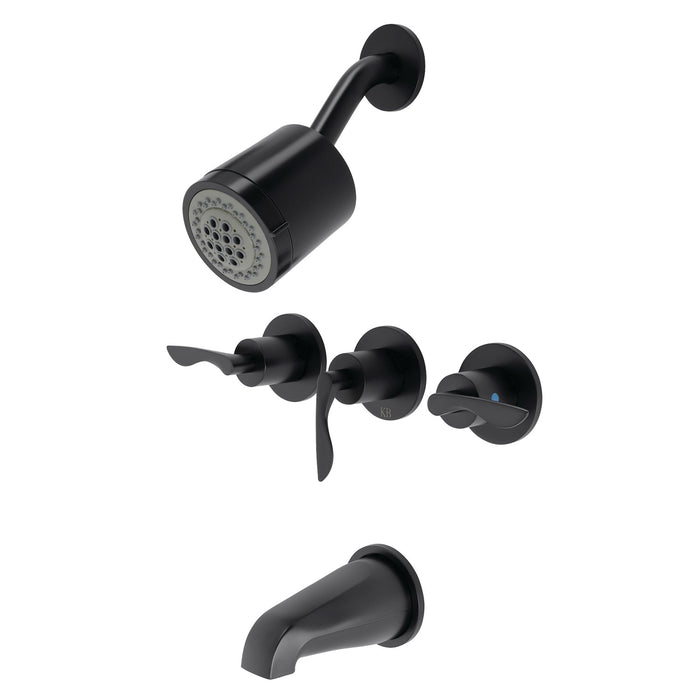 Kingston Tulare KBX8130SVL - Serena Triple-Handle Tub and Shower Faucet, Matte Black