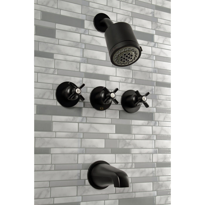 Kingston Tulare KBX8130ZX - Millennium Triple-Handle Tub and Shower Faucet, Matte Black