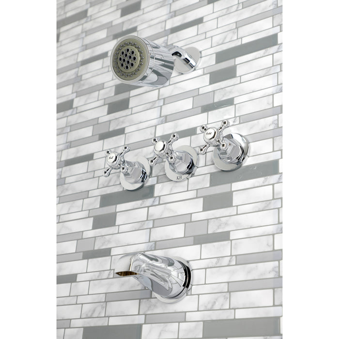 Kingston Tulare KBX8131BX - Metropolitan Triple-Handle Tub and Shower Faucet, Polished Chrome