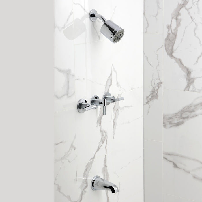 Kingston Sona KBX8131KNL - Convergent Triple-Handle Tub and Shower Faucet with Knurled Handle, Polished Chrome