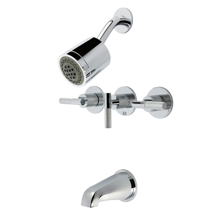 Kingston Sona KBX8131KNL - Convergent Triple-Handle Tub and Shower Faucet with Knurled Handle, Polished Chrome