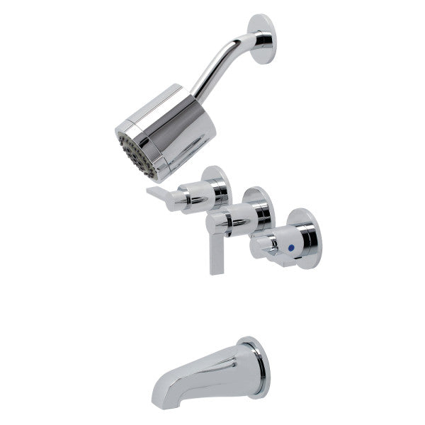 Kingston Sona KBX8131NDL - NuvoFusion Triple-Handle Tub and Shower Faucet, Polished Chrome
