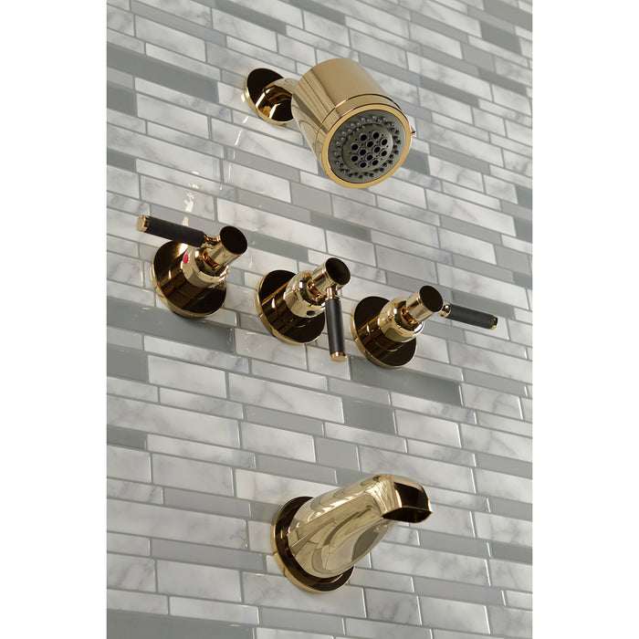 Kingston Sona KBX8132DKL - Kaiser Triple-Handle Tub and Shower Faucet, Polished Brass