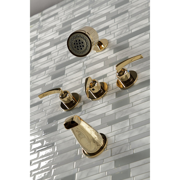 Kingston Tulare KBX8132EFL - Centurion Triple-Handle Tub and Shower Faucet, Polished Brass