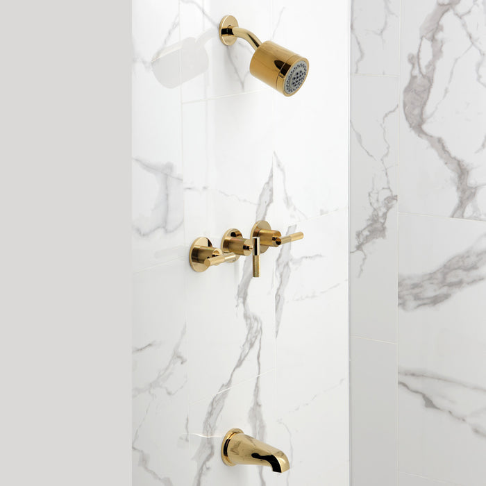Kingston Sona KBX8132KNL - Convergent Triple-Handle Tub and Shower Faucet with Knurled Handle, Polished Brass