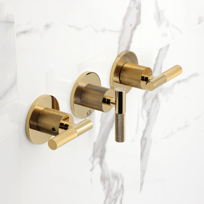 Kingston Sona KBX8132KNL - Convergent Triple-Handle Tub and Shower Faucet with Knurled Handle, Polished Brass