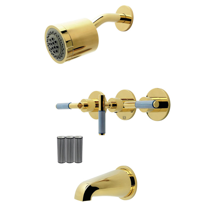 Kingston Verona KBX8132KPS Triple-Handle Tub and Shower Faucet, Polished Brass