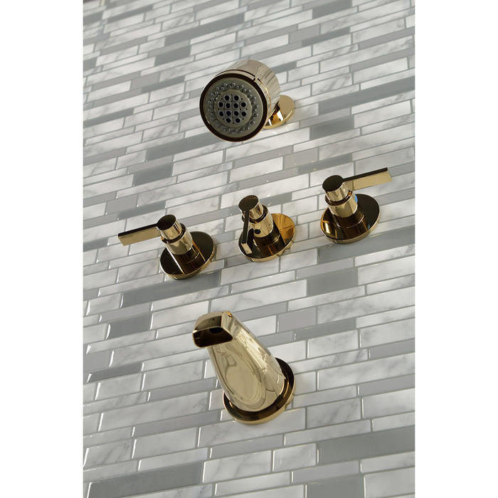 Kingston Sona KBX8132NDL - NuvoFusion Triple-Handle Tub and Shower Faucet, Polished Brass