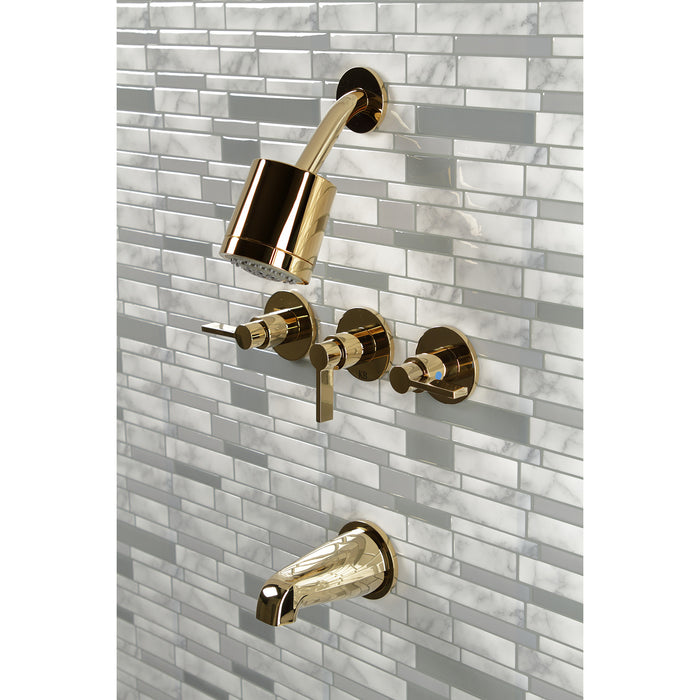 Kingston Sona KBX8132NDL - NuvoFusion Triple-Handle Tub and Shower Faucet, Polished Brass