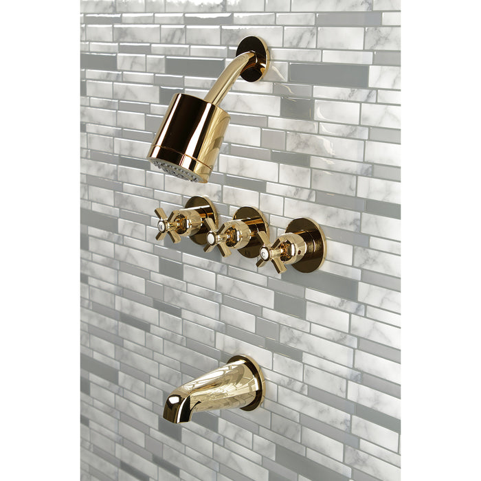Kingston Tulare KBX8132ZX - Millennium Triple-Handle Tub and Shower Faucet, Polished Brass