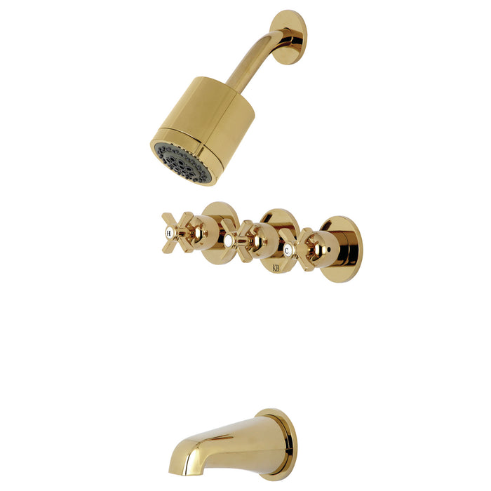 Kingston Tulare KBX8132ZX - Millennium Triple-Handle Tub and Shower Faucet, Polished Brass