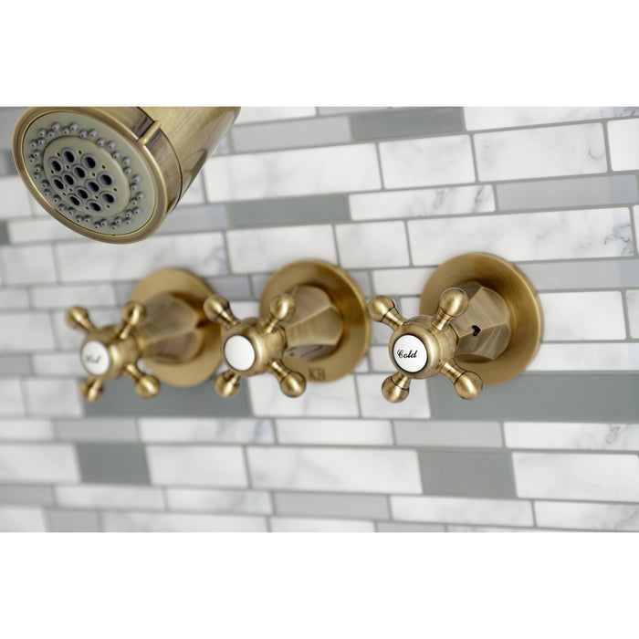Kingston Tulare KBX8133BX - Metropolitan Triple-Handle Tub and Shower Faucet, Antique Brass