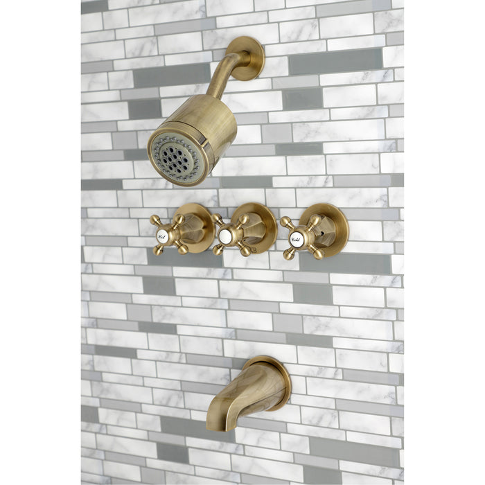 Kingston Tulare KBX8133BX - Metropolitan Triple-Handle Tub and Shower Faucet, Antique Brass