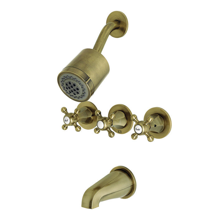 Kingston Tulare KBX8133BX - Metropolitan Triple-Handle Tub and Shower Faucet, Antique Brass