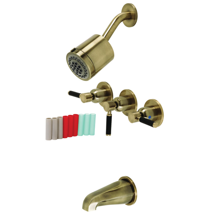 Kingston Sona KBX8133DKL - Kaiser Triple-Handle Tub and Shower Faucet, Antique Brass
