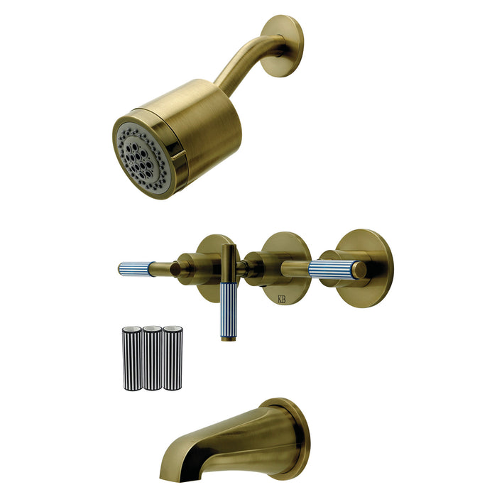 Kingston Verona KBX8133KPS Triple-Handle Tub and Shower Faucet, Antique Brass