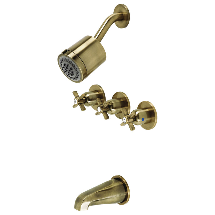 Kingston Tulare KBX8133ZX - Millennium Triple-Handle Tub and Shower Faucet, Antique Brass
