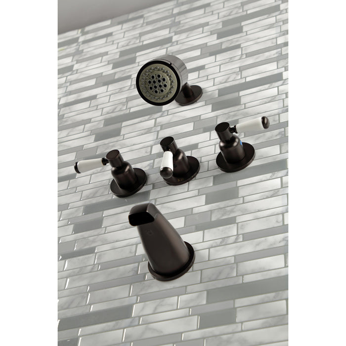 Kingston Tulare KBX8135DPL - Paris Triple-Handle Tub and Shower Faucet, Oil Rubbed Bronze