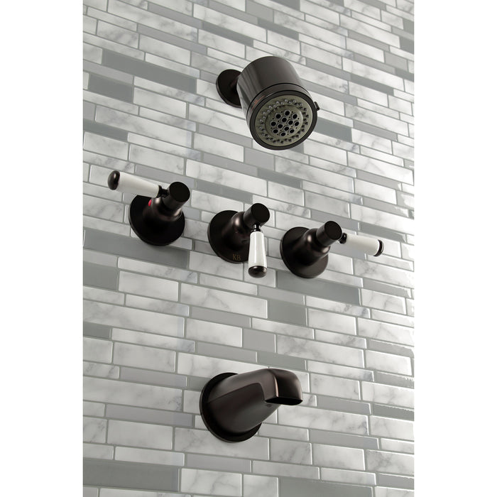 Kingston Tulare KBX8135DPL - Paris Triple-Handle Tub and Shower Faucet, Oil Rubbed Bronze