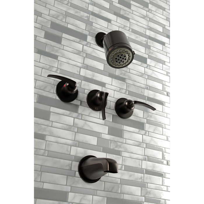Kingston Tulare KBX8135EFL - Centurion Triple-Handle Tub and Shower Faucet, Oil Rubbed Bronze