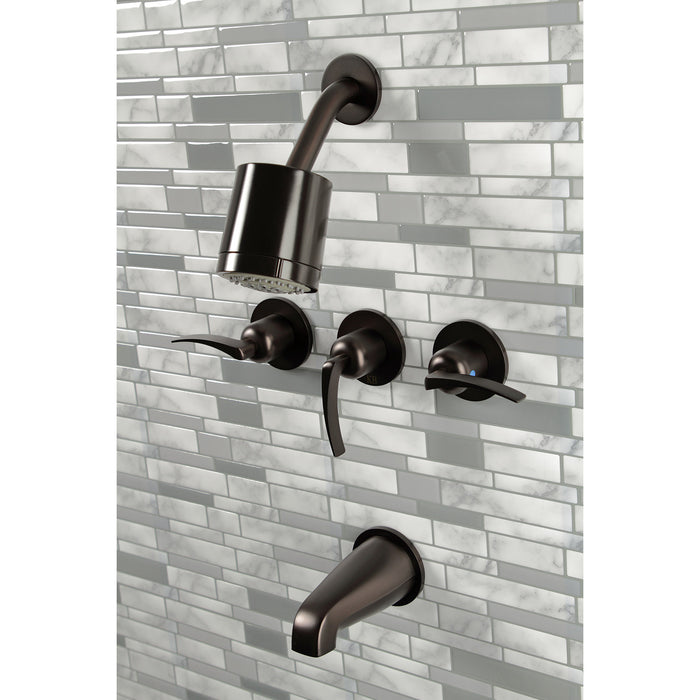 Kingston Tulare KBX8135EFL - Centurion Triple-Handle Tub and Shower Faucet, Oil Rubbed Bronze