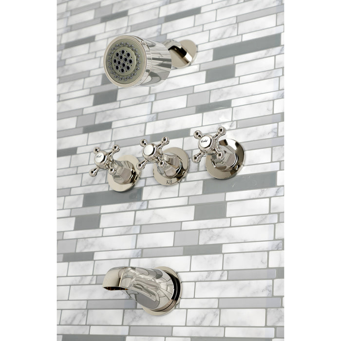 Kingston Tulare KBX8136BX - Metropolitan Triple-Handle Tub and Shower Faucet, Polished Nickel