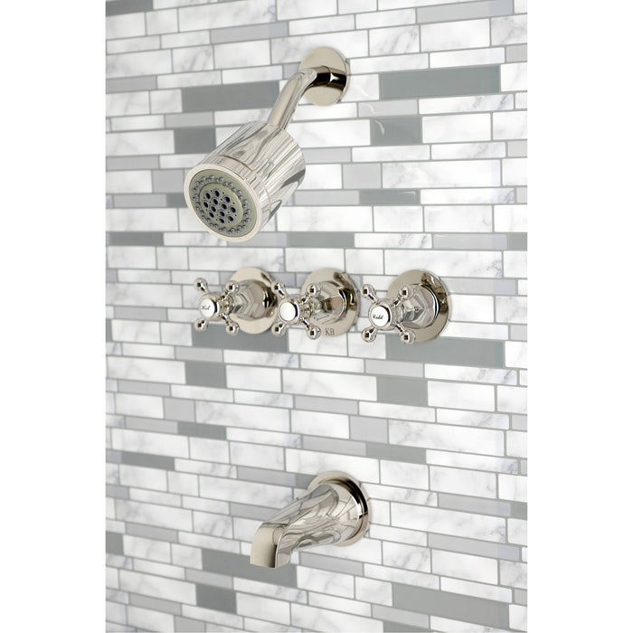 Kingston Tulare KBX8136BX - Metropolitan Triple-Handle Tub and Shower Faucet, Polished Nickel