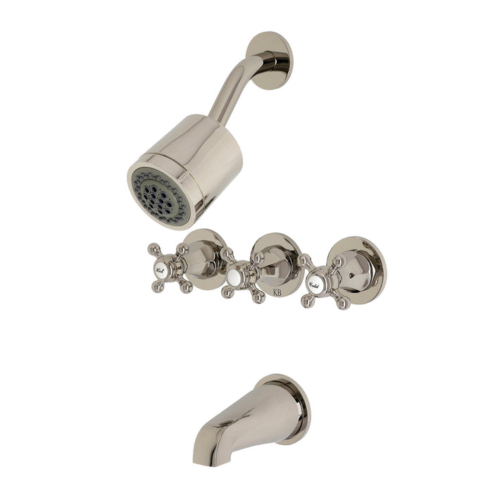 Kingston Tulare KBX8136BX - Metropolitan Triple-Handle Tub and Shower Faucet, Polished Nickel