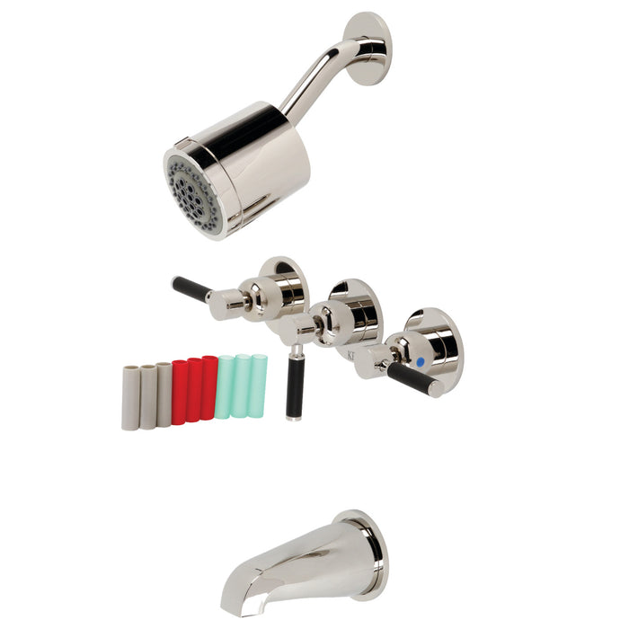 Kingston Sona KBX8136DKL - Kaiser Triple-Handle Tub and Shower Faucet, Polished Nickel