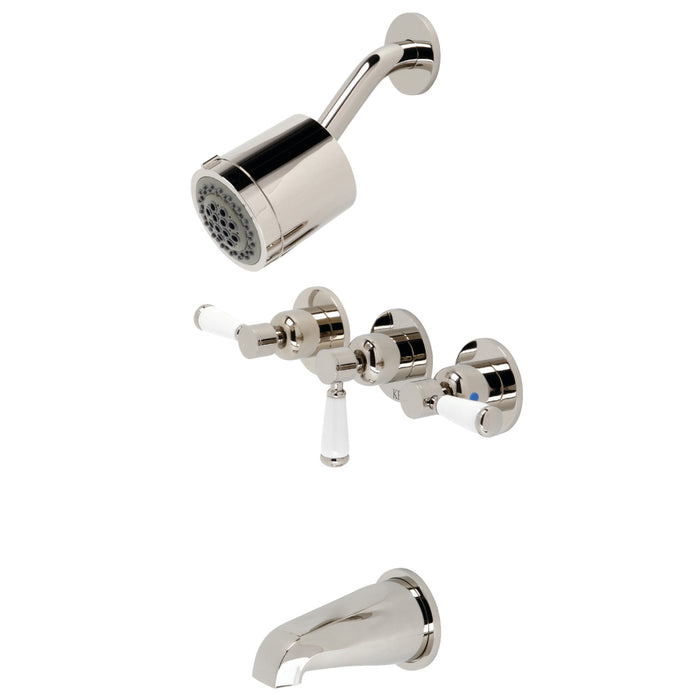 Kingston Tulare KBX8136DPL - Paris Triple-Handle Tub and Shower Faucet, Polished Nickel