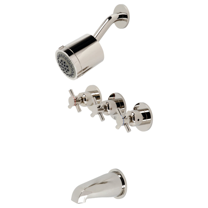 Kingston Sona KBX8136DX - Concord Triple-Handle Tub and Shower Faucet, Polished Nickel