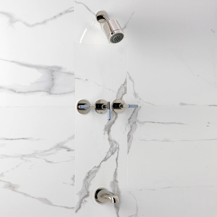 Kingston Verona KBX8136KPS Triple-Handle Tub and Shower Faucet, Polished Nickel