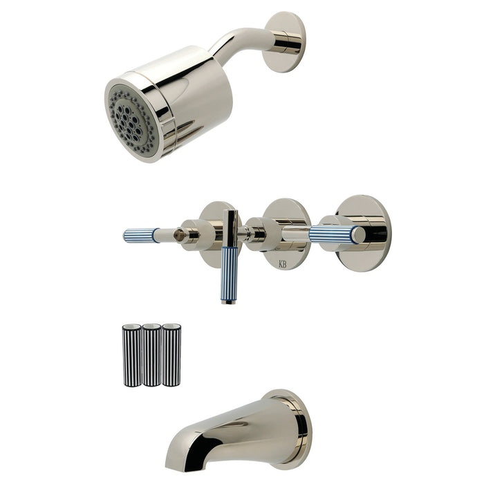 Kingston Verona KBX8136KPS Triple-Handle Tub and Shower Faucet, Polished Nickel