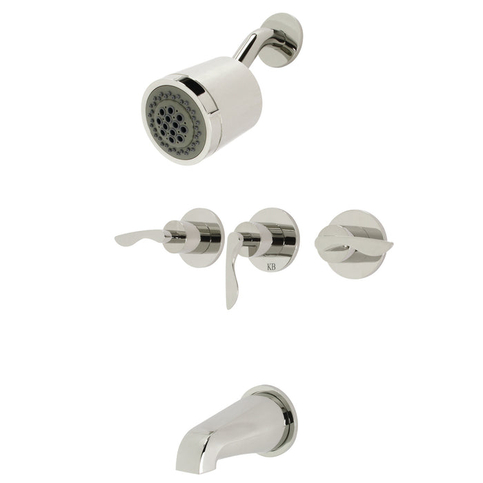 Kingston Tulare KBX8136SVL - Serena Triple-Handle Tub and Shower Faucet, Polished Nickel