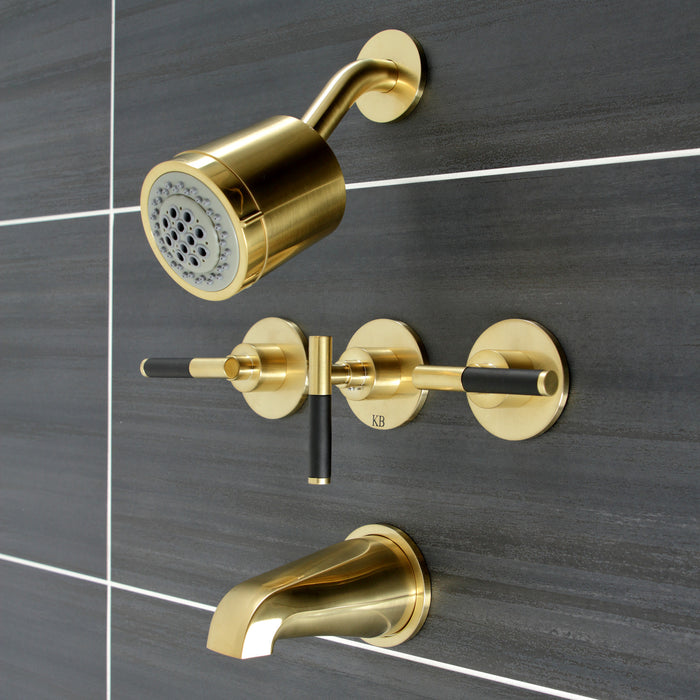 Kingston Sona KBX8137CKL - Kaiser Triple-Handle Tub and Shower Faucet, Brushed Brass