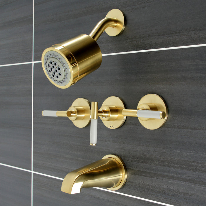 Kingston Sona KBX8137CKL - Kaiser Triple-Handle Tub and Shower Faucet, Brushed Brass