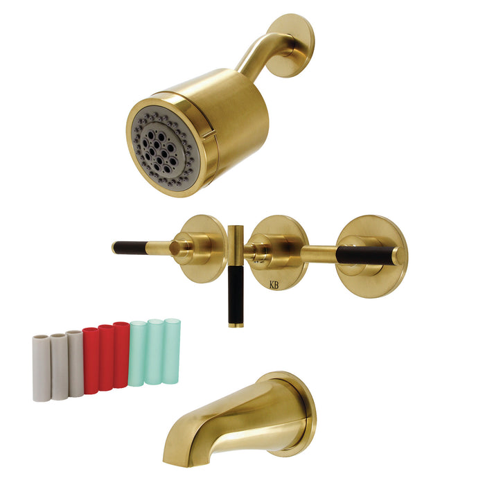 Kingston Sona KBX8137CKL - Kaiser Triple-Handle Tub and Shower Faucet, Brushed Brass