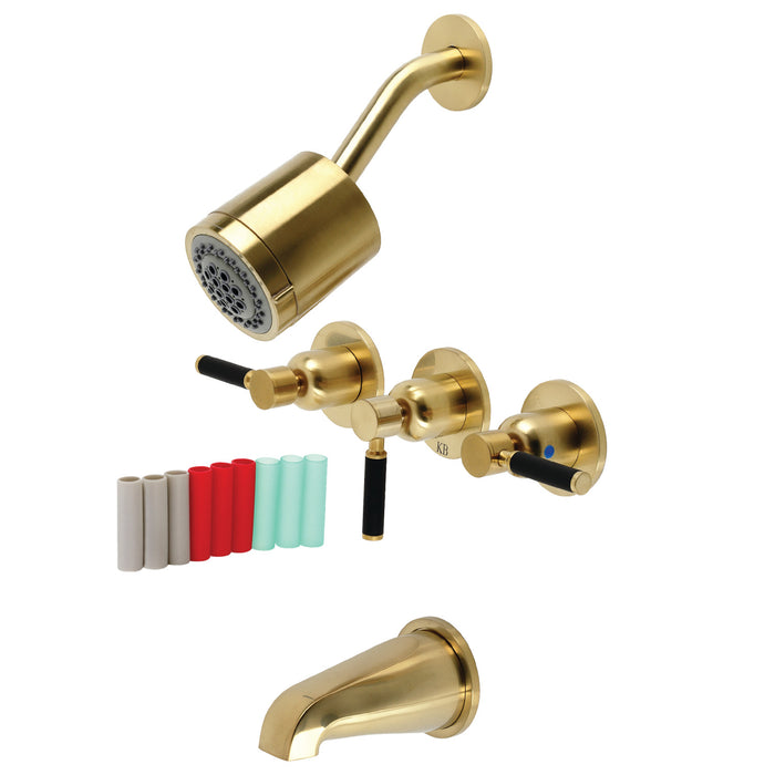 Kingston Sona KBX8137DKL - Kaiser Triple-Handle Tub and Shower Faucet, Brushed Brass