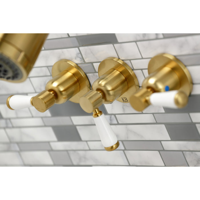 Kingston Tulare KBX8137DPL - Paris Triple-Handle Tub and Shower Faucet, Brushed Brass