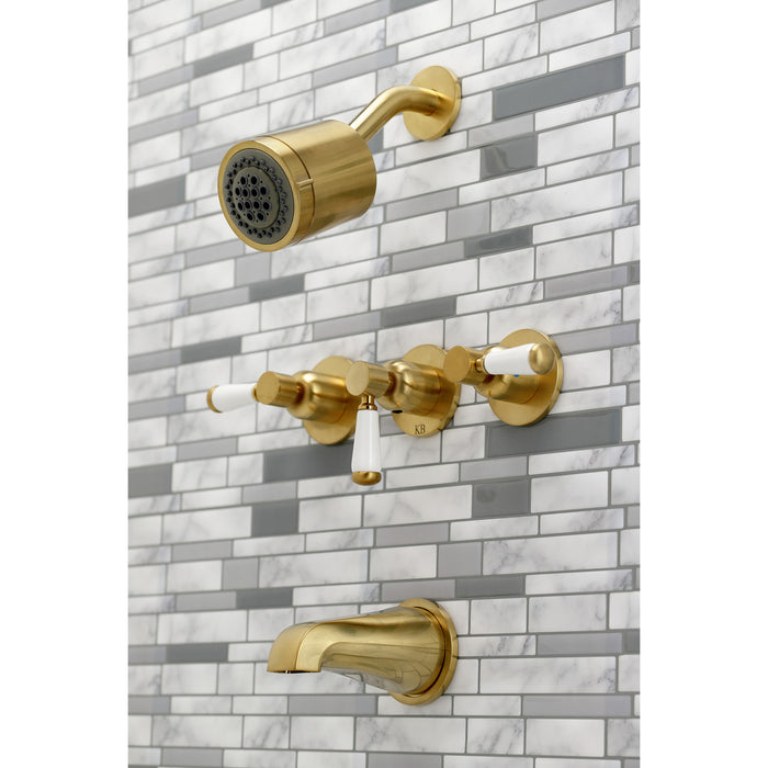 Kingston Tulare KBX8137DPL - Paris Triple-Handle Tub and Shower Faucet, Brushed Brass