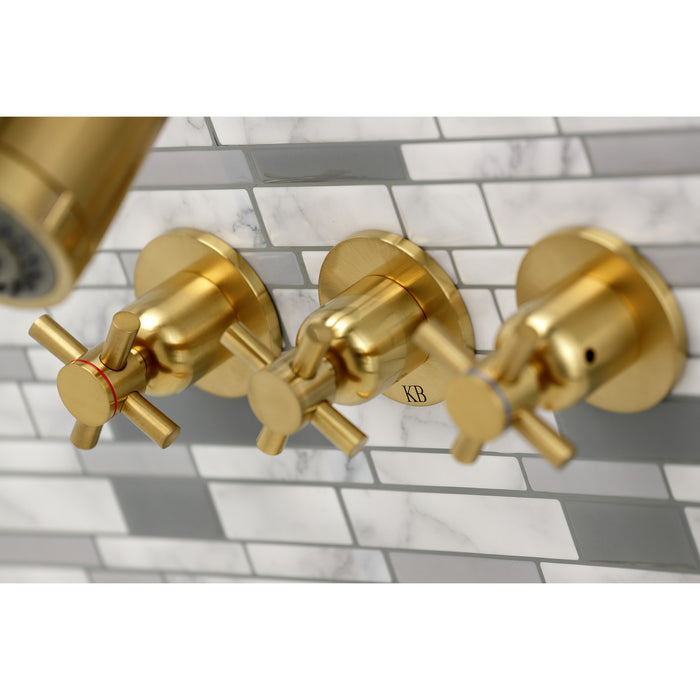 Kingston Sona KBX8137DX - Concord Triple-Handle Tub and Shower Faucet, Brushed Brass
