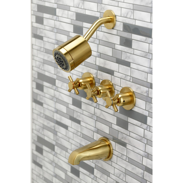 Kingston Sona KBX8137DX - Concord Triple-Handle Tub and Shower Faucet, Brushed Brass