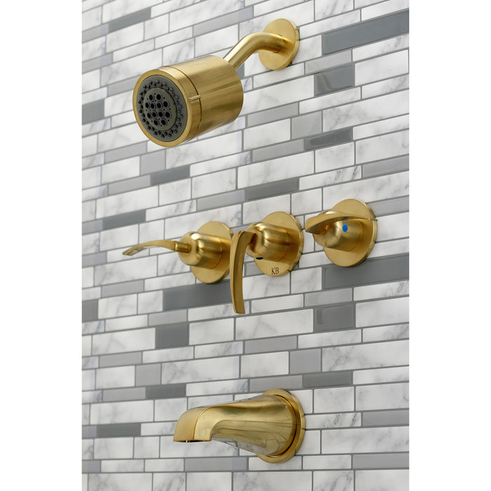 Kingston Tulare KBX8137EFL - Centurion Triple-Handle Tub and Shower Faucet, Brushed Brass