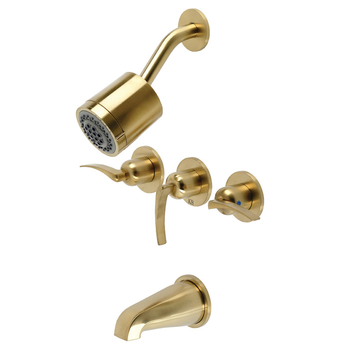 Kingston Tulare KBX8137EFL - Centurion Triple-Handle Tub and Shower Faucet, Brushed Brass