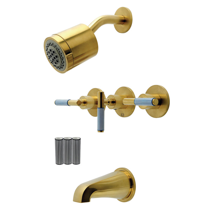 Kingston Verona KBX8137KPS Triple-Handle Tub and Shower Faucet, Brushed Brass