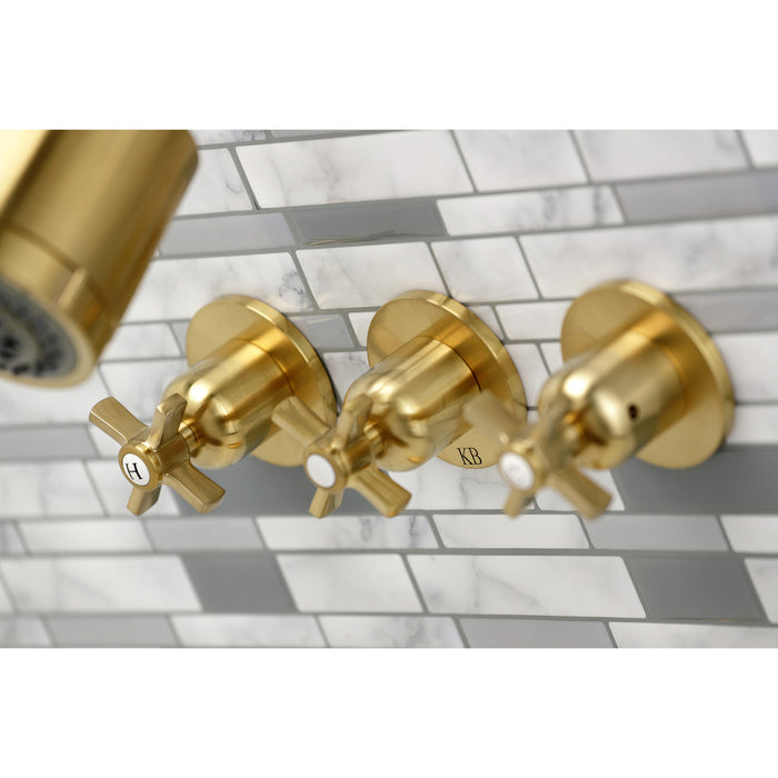 Kingston Tulare KBX8137ZX - Millennium Triple-Handle Tub and Shower Faucet, Brushed Brass