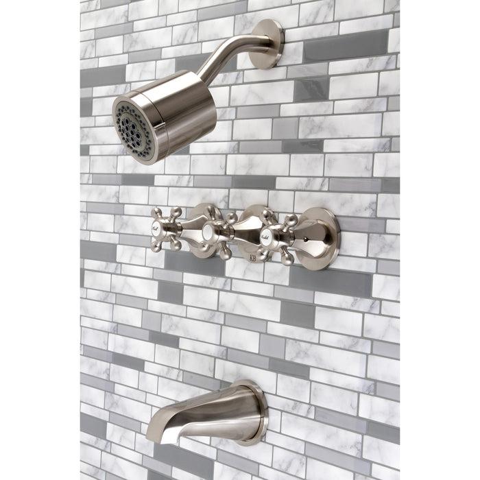 Kingston Tulare KBX8138BX - Metropolitan Triple-Handle Tub and Shower Faucet, Brushed Nickel