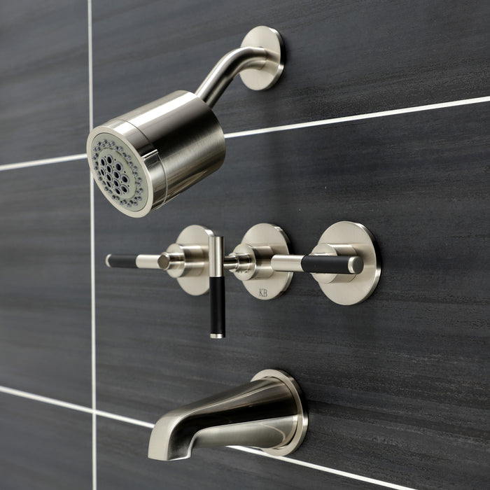 Kingston Sona KBX8138CKL - Kaiser Triple-Handle Tub and Shower Faucet, Brushed Nickel